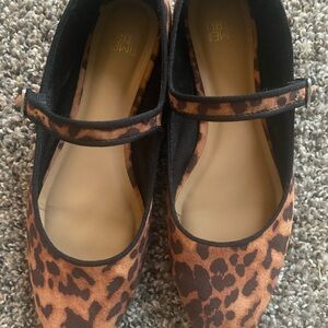 Time and Tru Leopard Print Mary Jane Flats in Brown and Black